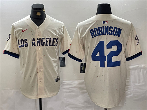 Los Angeles Dodgers #42 Jackie Robinson Cream Stitched Jersey - Click Image to Close